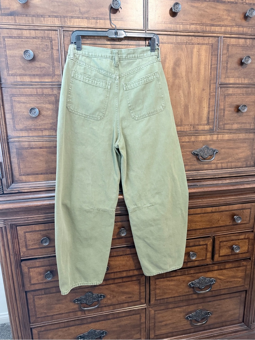 High Waist  Olive Utility Barrel Wide Leg  khaki Green Soft Cotton Trousers - Picture 14 of 16